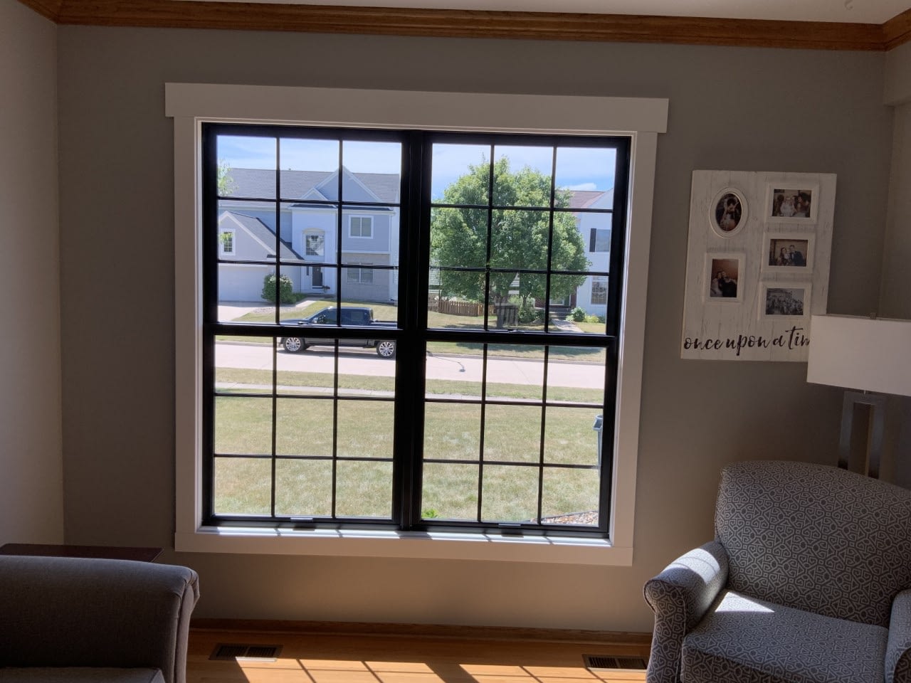 New black on black Infinity from Marvin full frame double hung window in West Des Moines Iowa